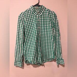 J.Crew Slim Fit Green & White Gingham Button-Down Shirt - size medium
